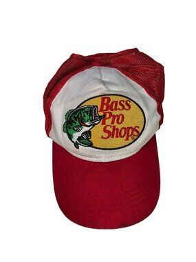 Bass Pro Shops Youth Snapback Mesh Trucker Hat Cap w/ Embroidered Logo Red/White